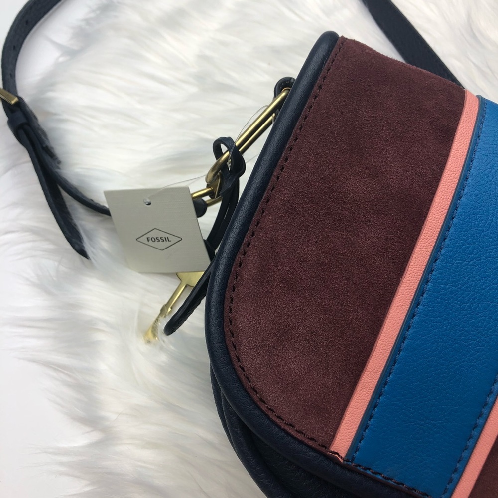 NWT Fossil Rumi Striped Crossbody Leather Suede - Picture 4 of 7